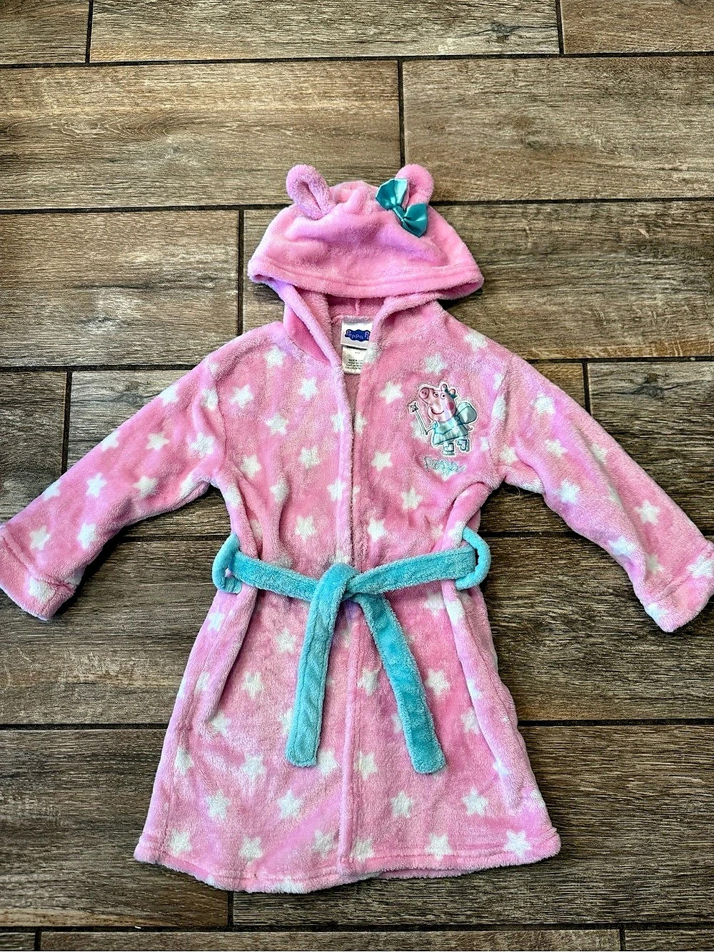 Peppa Pig Kids Pink & Blue Hooded Robe Size 2T